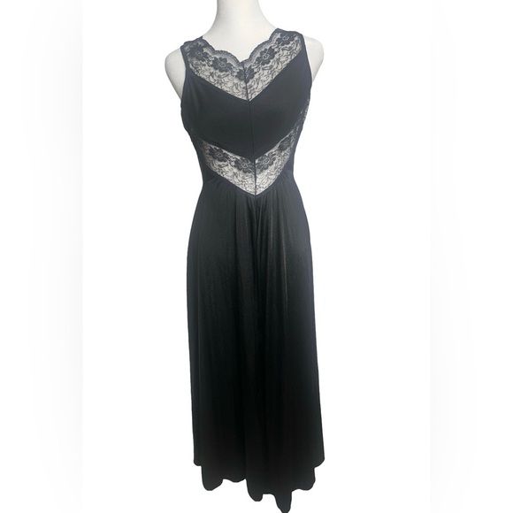 VTG Black Long Maxi Slip Dress Gown SM Lace Slinky Whimsigoth Glam Sexy Lingerie - Picture 1 of 4